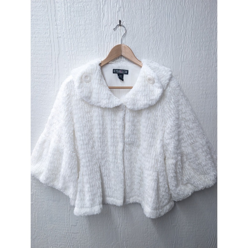 Pyramid Collection Faux Fur Cape Jacket Coat White Winter Bridal Size 1X